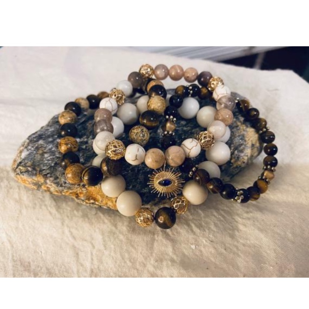 Bracelet Stack with Evil Eye Sunburst Charm (4pc)